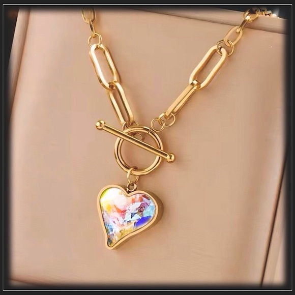 Fashion Jewelry Jewelry - Clearance! AB Crystal Heart Borealis Prism Minimalist Paperclip Chain Necklace
